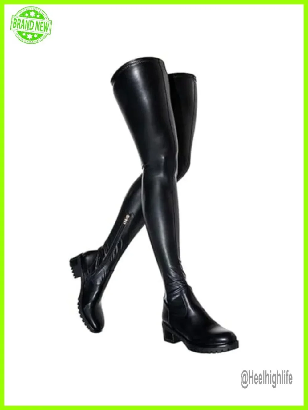 Over the Knee Chunky Heel Boots Faux Leather Stretch Thigh High Slip On